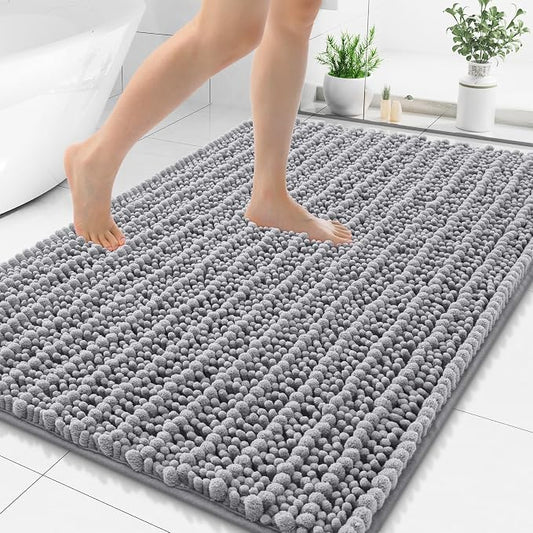 Smiry Bathroom Rugs 44X32, Extra Soft Rubber Backing Chenille Bath Mats | Grey Machine Washable Non Slip Quick Dry Bath Mats for Bathroom Floor, Tub, Shower, Home Decor Accessories
