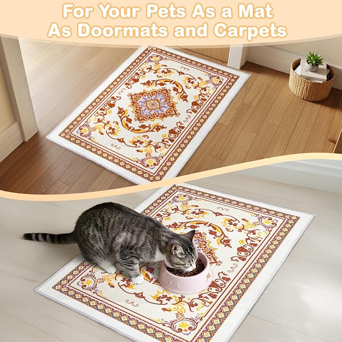 Washable Cat Litter Mat 28"x20" Waterproof Trapping Pad | Kitty Litter Box Mat Featuring A Non-Slip Base And Decorative Design To Trap Scatter For Home Floor Protection