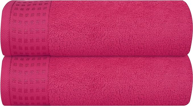 GLAMBURG 100% Cotton 2 Pack Oversized Bath Towel Set 28x55 Inches, Ultra Soft Highly Absorbant Compact Quickdry & Lightweight Large Bath Towels, Ideal for Gym Travel Camp Pool - Hot Pink