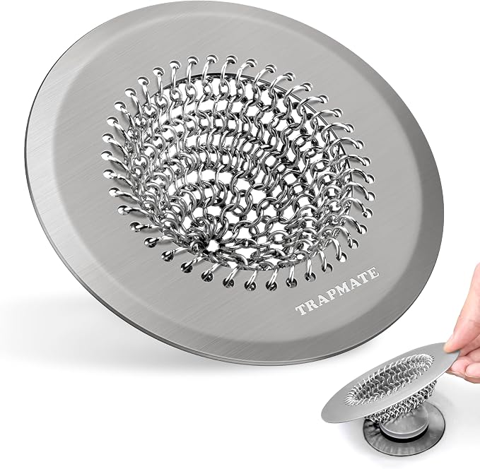 TRAPMATE Hair Catcher Shower Drain, Prevent Clogging Bathtub Drain Hair Catcher, Easy Clean 304 Stainless Steel Shower Drain Cover Protector for Bathroom Regular & Pop-up Drain (Light Gray)
