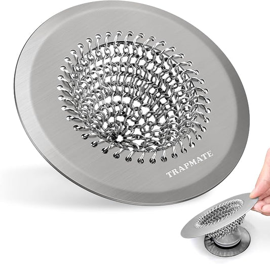 TRAPMATE Hair Catcher Shower Drain, Prevent Clogging Bathtub Drain Hair Catcher, Easy Clean 304 Stainless Steel Shower Drain Cover Protector for Bathroom Regular & Pop-up Drain (Light Gray)