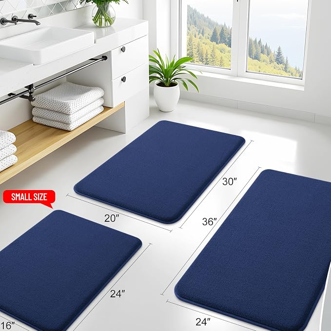 Smiry Memory Foam Toilet Rugs U Shaped 24x24, Extra Soft Bath Mat | Navy Blue Quick Dry, Machine Washable Bath Mats for Bathroom, Shower, Tub and Home Decor Accessories