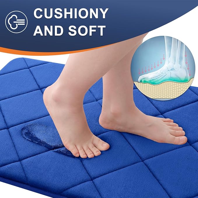 OLANLY Memory Foam Bath Mat 47x32, Ultra Soft and Absorbent Bathroom Rugs | Royal Blue, Quick Dry, Machine Washable Shower Bath Rugs, Comfortable Bath Carpet for Bathroom Floor, Tub and Shower