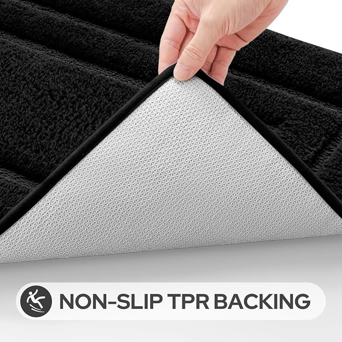 HOMEIDEAS Black Bathroom Rugs Set of 3, Non Slip Bath Runners | Super Absorbent, Plush Microfiber, Machine Washable, Stain Resistant, Easy Care, Perfect for Modern Bathroom Decor