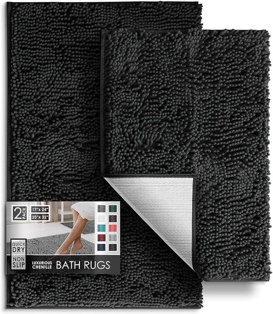 Hearth & Harbor Bathroom Rugs, Chenille Bath Mat - Machine Washable Bath Mats for Bathroom Non-Slip Backing Rubber, Quick Dry Bathroom Mat