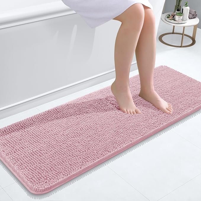 OLANLY Bathroom Runner Rugs 47x17, Extra Soft Absorbent Chenille Bath Rugs | Dusty Rose, Quick-Drying Rubber Backing, Washable Long Bath Mat for Bathroom Floor, Tub and Shower, Home Decor Accessories