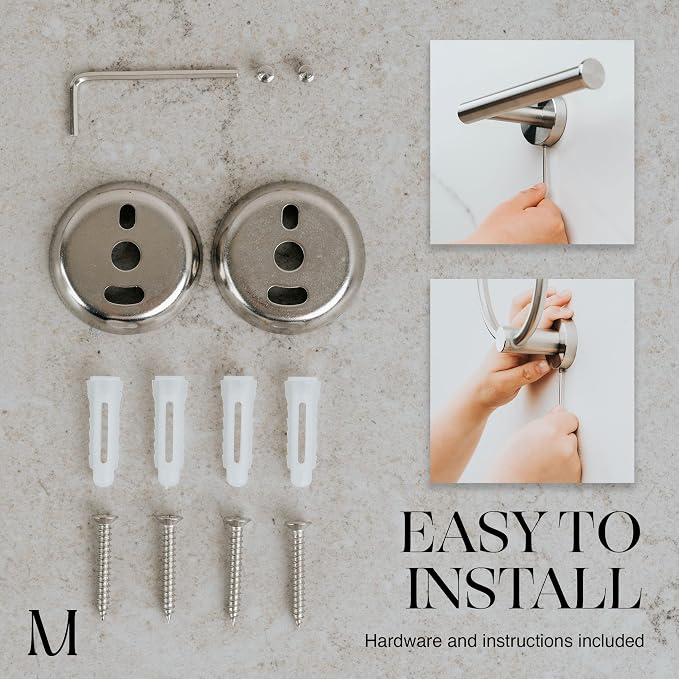 Marmolux ACC Bathroom Hardware Set - 4 Pieces Wall Mount Accessories - Towel Hooks, Hand Towel Holder, Towel Ring, Toilet Paper Holder - Made of SUS 304 Stainless Steel with Brushed Finish
