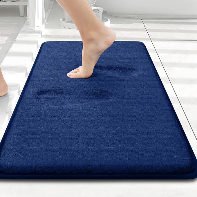 Smiry Memory Foam Bath Mat 24x16, Extra Soft and Absorbent Bathroom Rugs | Navy Blue, Quick Dry Machine Washable Non-Slip Bath Mat for Bathroom Floor, Shower and Tub