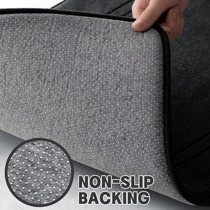 YIHOUSE Black Memory Foam Bath Mat Set, 5-Piece Non-Slip Absorbent Bath Rugs for Bathroom Floor, Quick-Dry Washable