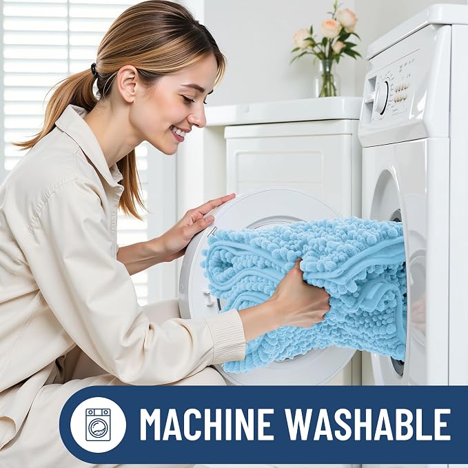 Smiry Bathroom Rugs 36X24, Extra Soft Rubber Backing Chenille Bath Mats | Sky Blue Machine Washable Non Slip Quick Dry Bath Mats for Bathroom Floor, Tub, Shower, Home Decor Accessories