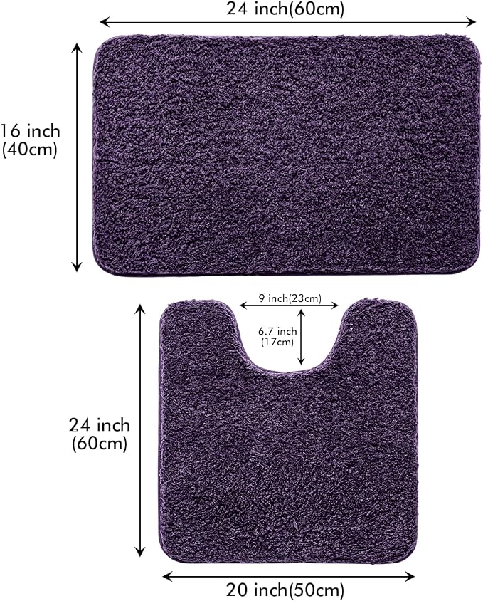 MIULEE Dark Purple Bathroom Rugs Set 2 Piece Soft Bath Mats 20x24+16x24 in | Absorbent Microfiber Bath Mat and U-Shaped Toilet Rug, Non Slip, Quick Dry, for Bathroom Floor Tub Showers, Machine Washable