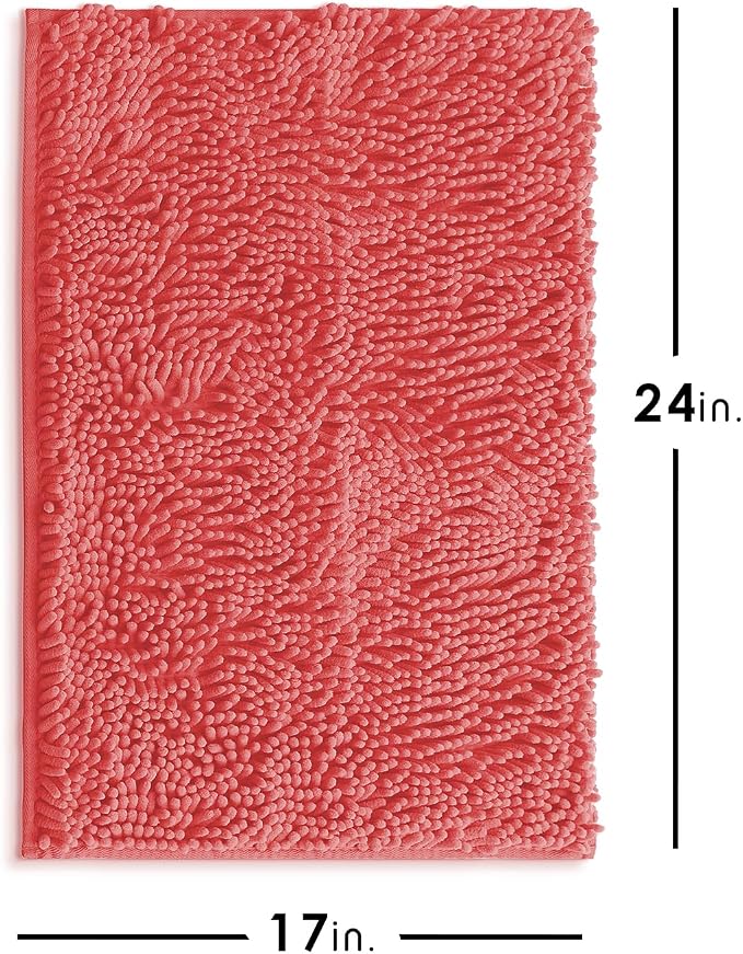 Hearth & Harbor Bathroom Rugs, Chenille Bath Mat - Machine Washable Bath Mats for Bathroom Non-Slip Backing Rubber, Quick Dry Bathroom Mat - Rose Bath Rug, 17x24