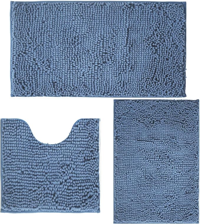 Bathroom Rugs Sets 3 Piece Non Slip,Bath Rugs with PVC Backing Bath Carpet,Bathroom Rug Washable,Absorbent,Plush Carpet Mats,Bath Mats for Bedroom, Kitchen,Tub,Home Decor (Deep Blue)