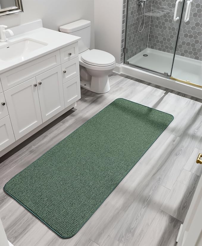 Bosap Bath Mat,Ultra Thin Bathroom Runner Rugs,Large Bath Mats for Bathroom,Quick Dry,Non-Slip,Machine Washable,Low Pile,Bath Rug,Shower Outside,Sink,Home Decor Accessories.Green,3'x4'(36x48inch)