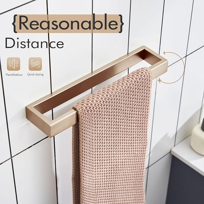 KOKOSIRI Towel Holder 12-Inch Hand Towel Bar Wall Mount Kitchen Rack Champagne Bronze Stainless Steel for Bathroom Hardware, 1 Pack B4008CPG-L12
