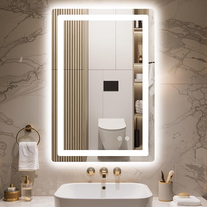 Delma 30x20 LED Bathroom Vanity Mirror with Lights, Anti-Fog, Dimmable | Front & Backlit with 3 Color Modes and Memory, 5mm Shatterproof Glass, Plug-in or Hardwired, Horizontal or Vertical