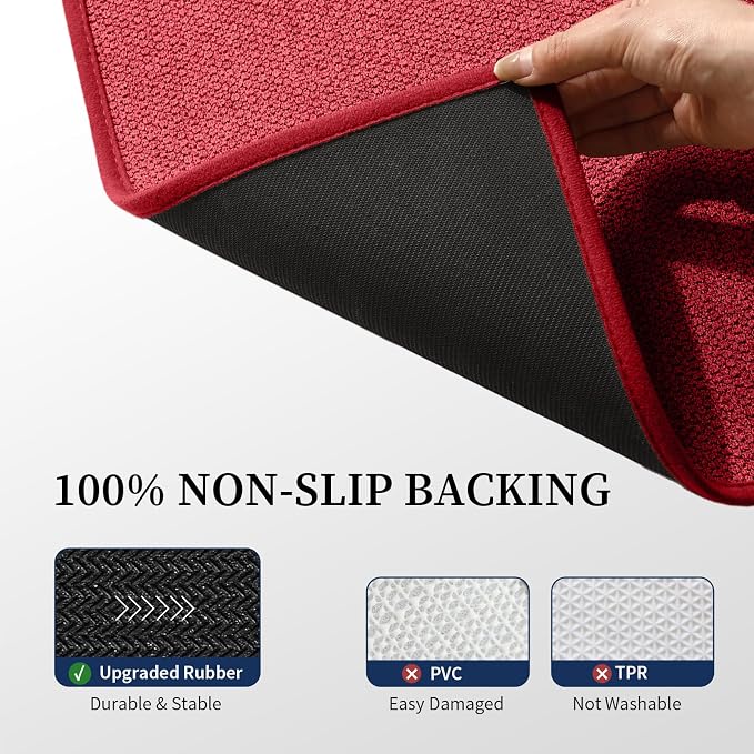 Red Toilet Rugs U Shaped 17.5"x24", Quick Dry Non Slip Contour Bath Mat, Absorbent Machine Washable Ultra Thin Bathroom Mats for Toilet Base