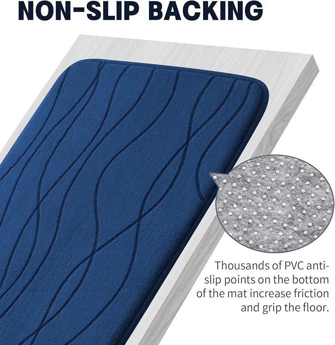 Bathroom Rugs Set 5 Piece, Memory Foam Bath Mat Navy Blue | Ultra Soft, Absorbent, Non-Slip, Machine Washable, for Bathroom, Sink and Toilet