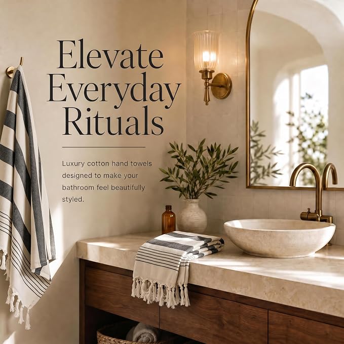 KIBAGA Decorative Hand Towels for Your Bathroom Or Kitchen - Luxurious Set of 2 Soft Boho Cotton Towels are Absorbent, Lightweight & Dry Quickly - Perfect to Elevate Any Bath Decoration at Home