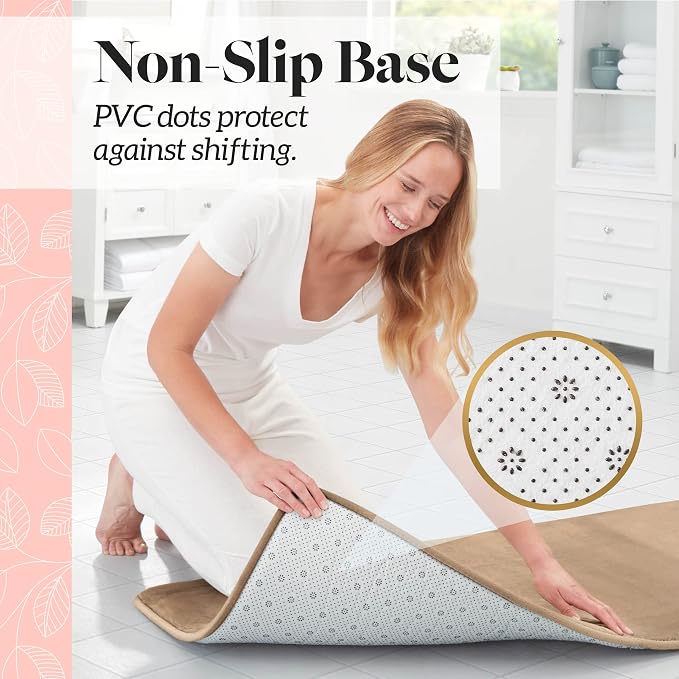 Memory Foam Bath Mat Non Slip Absorbent Super Cozy Velvet Bathroom Rug Carpet (22 inches X 42 inches, Beige)