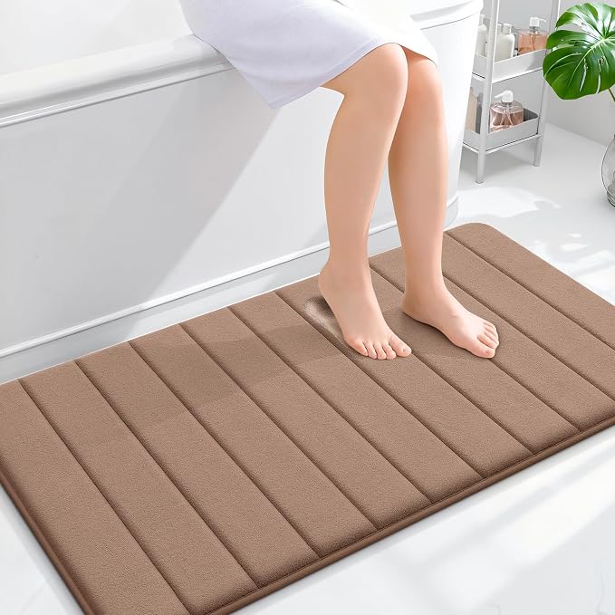 OLANLY Memory Foam Long Bathroom Rugs Runner 44x24, Super Soft Absorbent | Mocha, Quick Dry Bath Mat, Machine Washable Shower Floor Rugs, Bathmat Carpet for Bathroom Floor, Tub and Shower