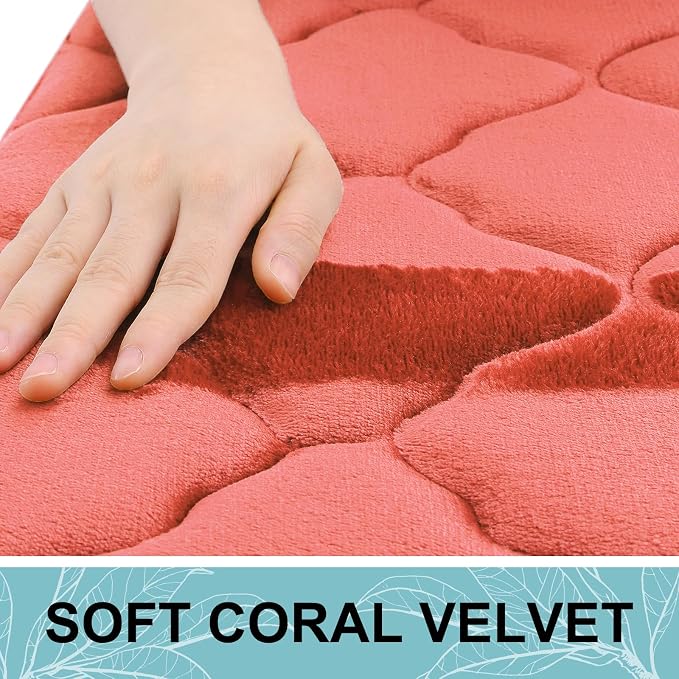 OLANLY Memory Foam Bath Mat Rug 36x24, Ultra Soft Bathroom Rugs, Coral | Thick Absorbent Carpet, Non-Slip Backing, Machine Washable, for Bathroom Floor, Tub, Shower and Home Decor Accessories
