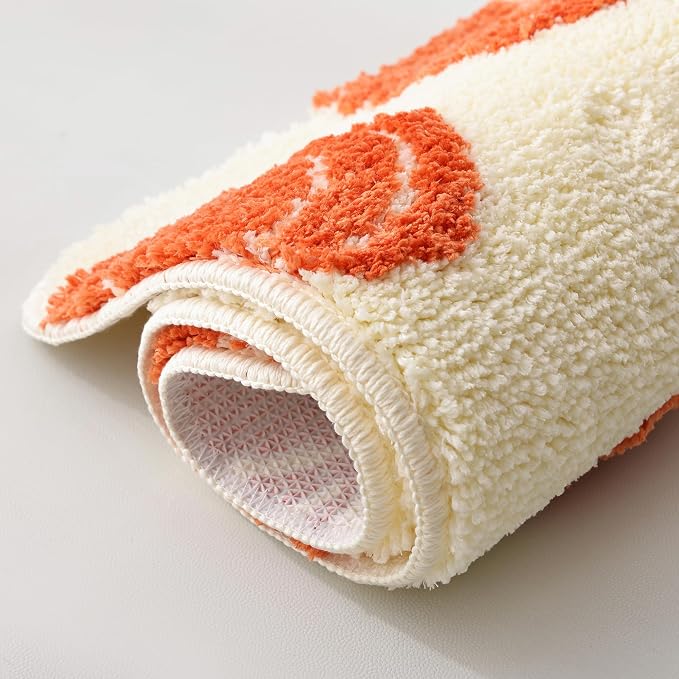 TRUEDAYS Beige Bathroom Rugs with Orange Pumpkins, Cute Bath Mat for Halloween and Thanksgiving, Soft Non Slip Farmhouse Mats Funny Indoor Rug Home Decor Fall and Autumn