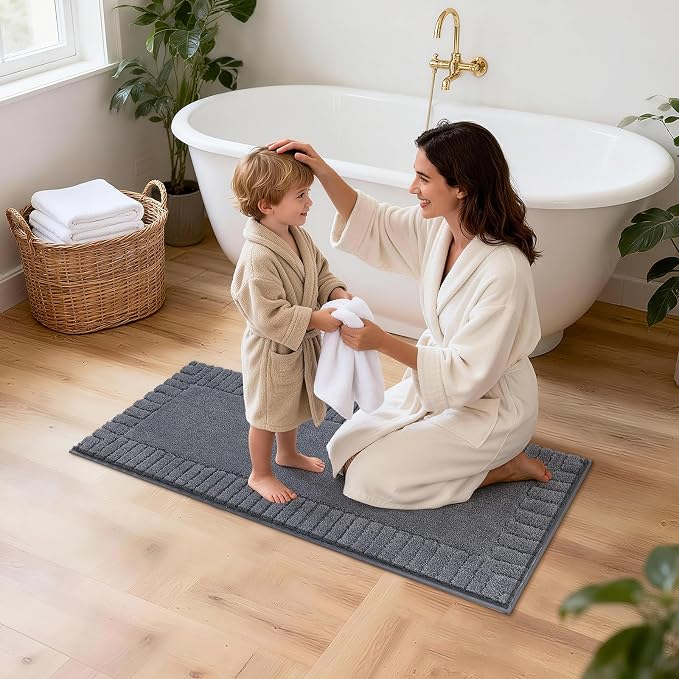Pauwer Bathroom Rugs Set 5 Piece, Microfiber Bath Mat Set, Dark Grey | Non Slip Washable Bath Mat with U Shaped Toilet Rug, Plush Absorbent Shower Rug, Toilet Lid Cover, Quick Dry Floor Carpet