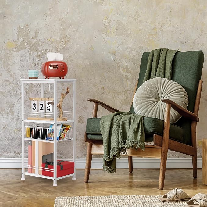 OYEAL Bathroom Storage Cabinet Freestanding Bath Shelf with Drawer Toilet Paper Storage Stand 3 Tier Towel Storage Organizer for Laundry Room Entryway Kitchen Pantry, White