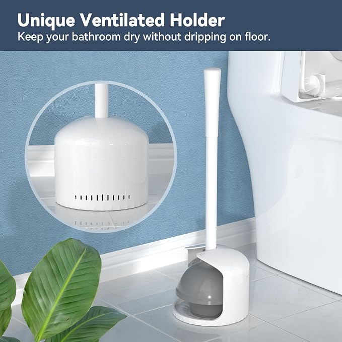 TRENTI Toilet Plunger with Holder, Plunger with Holder for 5.3-inch Toilet Drain, Plungers for Bathroom with Holder, Toilet Plunger Heavy Duty (1, White)