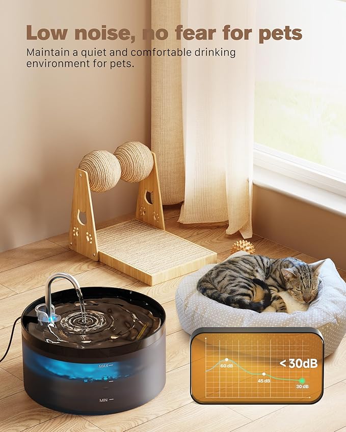 Black Cat Water Fountain: with 6 Carbon Filters + 3 Sponge Filters | 108oz/3.2L Pet Water Fountain Quiet Cat Water Fountains Indoor Faucet Cat Fountain for Cats and Dogs