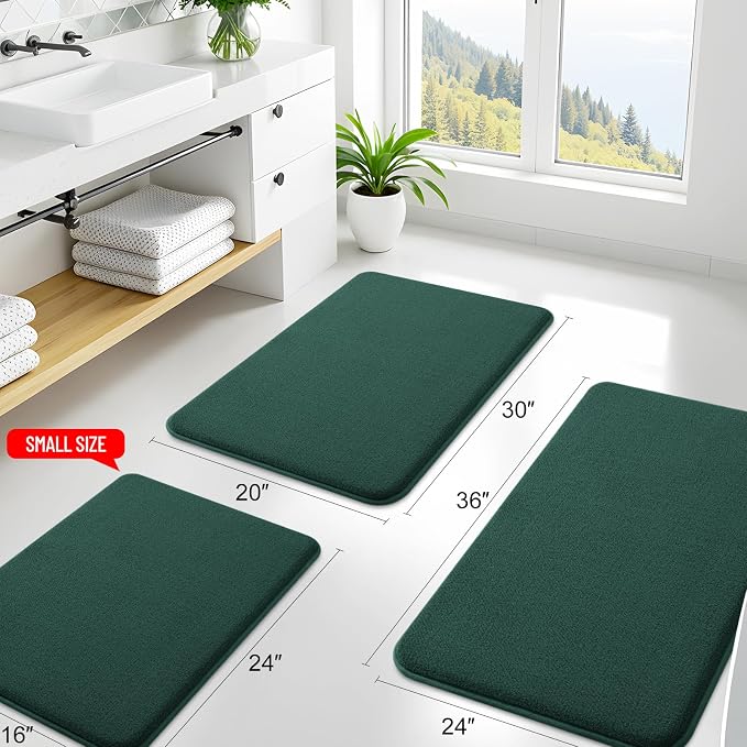 Smiry Memory Foam Bath Mat 44x24, Extra Soft Absorbent Bathroom Rugs | Green Quick Dry, Machine Washable Bath Mats for Bathroom, Shower, Tub and Home Decor Accessories