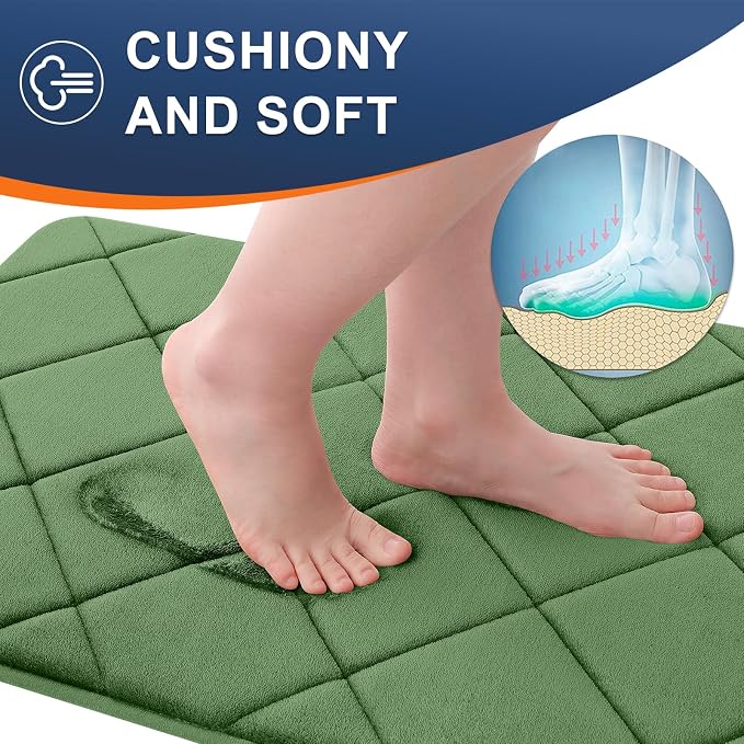 OLANLY Memory Foam Bath Mat 44x24, Ultra Soft and Absorbent Bathroom Rugs | Olive Green, Quick Dry, Machine Washable Shower Bath Rugs, Comfortable Bath Carpet for Bathroom Floor, Tub and Shower