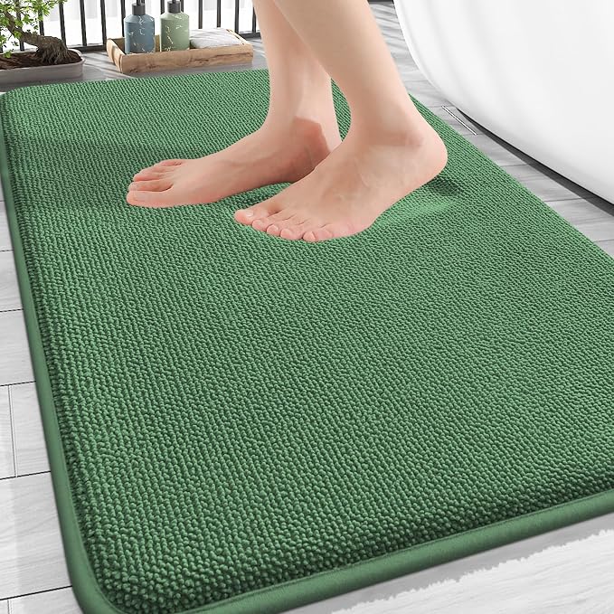 OLANLY Memory Foam Bathroom Rugs 30x20, Absorbent Bath Mat, Olive Green | Soft Quick Dry Bath Rugs, Non-Slip, Machine Washable Carpet for Bathroom Floor, Tub and Shower, Home Decor Accessories