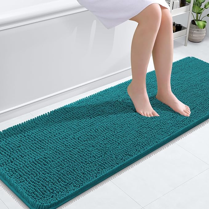 OLANLY Bathroom Runner Rugs 59x20, Extra Soft Absorbent Chenille Bath Rugs | Deep Lake, Quick-Drying Rubber Backing, Washable Long Bath Mat for Bathroom Floor, Tub and Shower, Home Decor Accessories