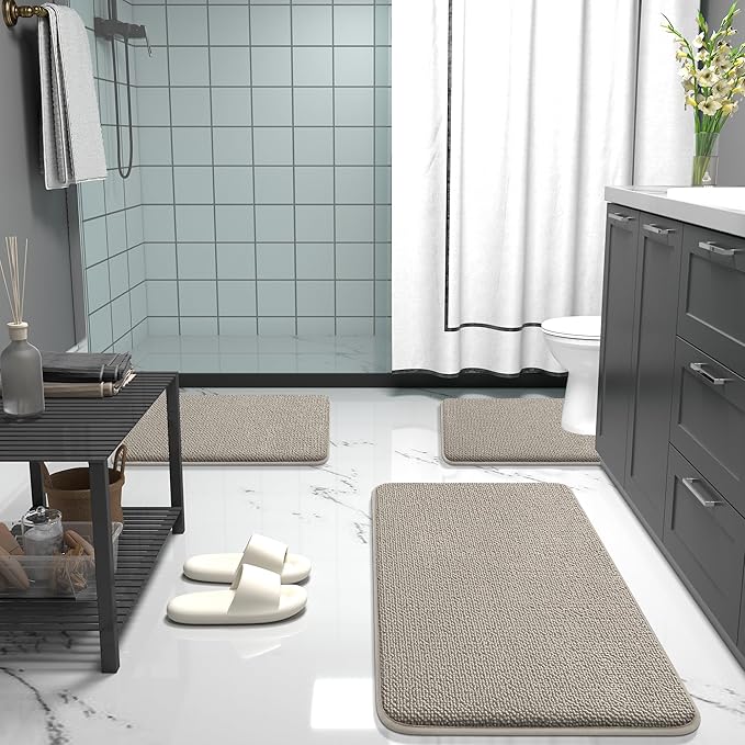 OLANLY Thick Memory Foam Bathroom Rug 36x24, Absorbent Bath Mat, Warm Taupe | Soft Quick Dry Bath Rugs, Non-Slip, Machine Washable Carpet for Bathroom Floor, Tub and Shower, Home Decor Accessories