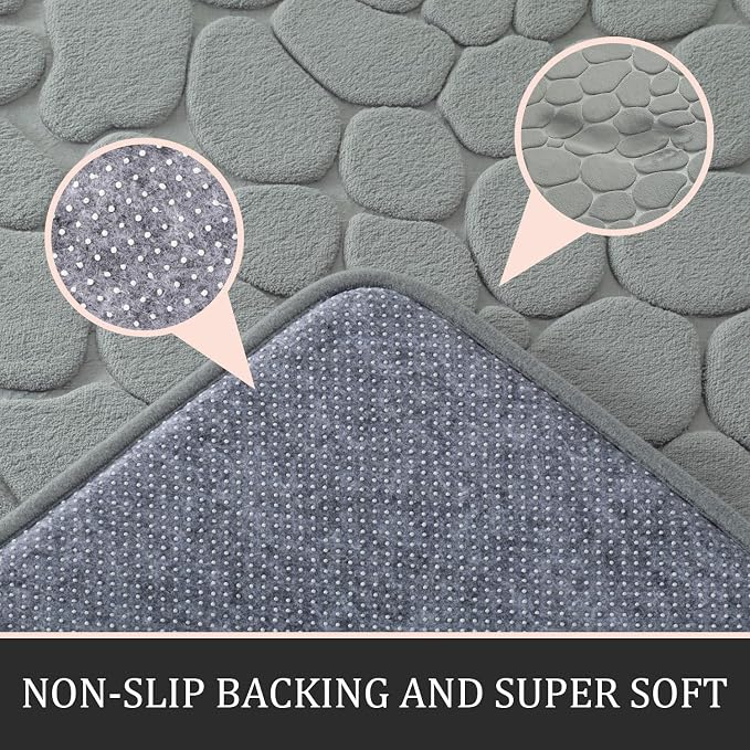 YIHOUSE Bathroom Rugs Mat Set, Memory Foam Bath Mat 3 Piece Gray | U Shape+Small Mat, Non Slip, Water Absorbent, Washable, Bath Mat For Bathroom, Sink and Toilet