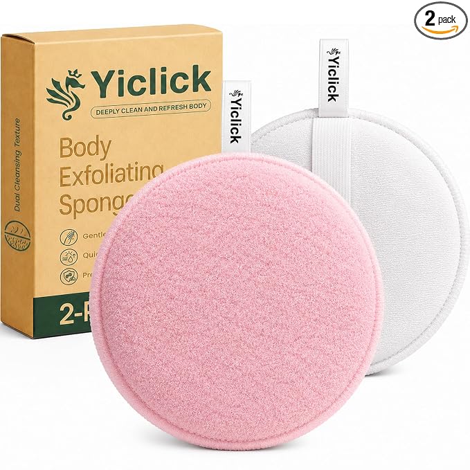 Exfoliating Body Scrubber, 2 Pack Shower Loofah Sponge with Handle, Dual-Sided Body Scrub Pad for Bathing, Rich Lather Bath Sponge for Men and Women