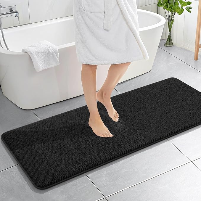 OLANLY Memory Foam Bathroom Runner Rugs 59x20, Absorbent Long Mat, Black | Soft Quick Dry Bath Rugs, Non-Slip Carpet, Machine Washable Mat for Bathroom Floor, Tub and Shower, Home Decor Accessories