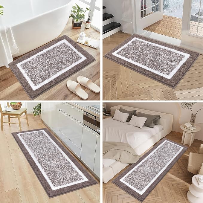 Pauwer Bathroom Rug Sets 3 Piece, Non Slip Washable Bath Mat, Coffee | Soft Plush Microfiber, Super Absorbent Floor Carpet, U Shaped Toilet Mats, Quick Dry, Shaggy Shower Rugs Runners