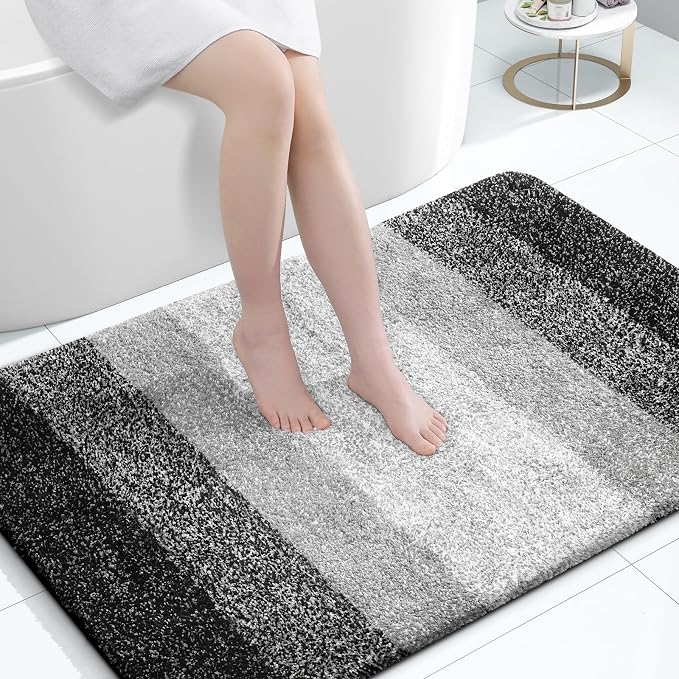 OLANLY Large Bathroom Rugs 47x32, Extra Soft Absorbent Microfiber Bath Rugs | Black, Non-Slip Quick-Drying Rubber Backing, Washable Plush Bath Mat for Floor, Tub and Shower, Home Decor Accessories