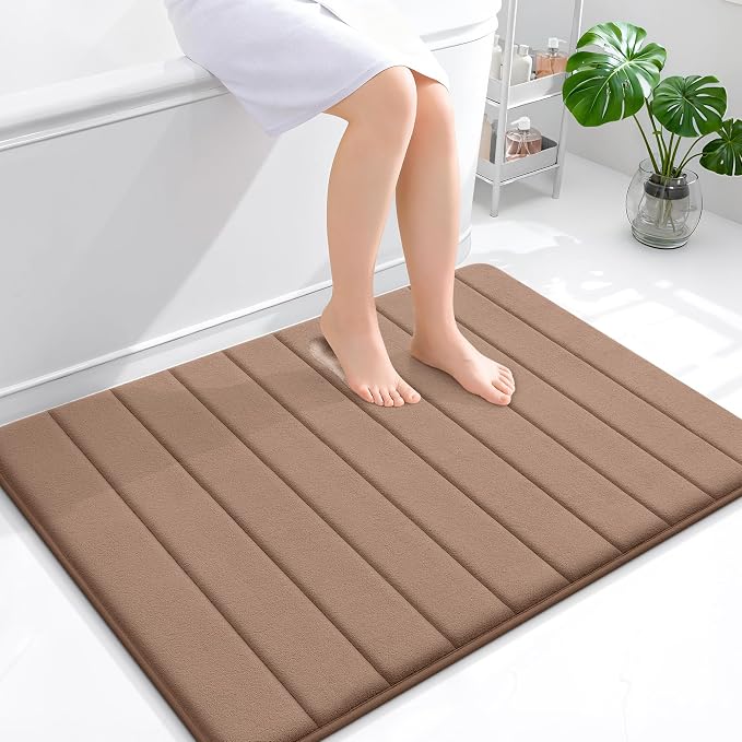 OLANLY Memory Foam Large Bath Mat 40x32, Super Soft Absorbent Bathroom Rugs | Mocha, Quick Dry Bath Rug, Machine Washable Shower Floor Mats, Bathmat Carpet for Bathroom Floor, Tub and Shower