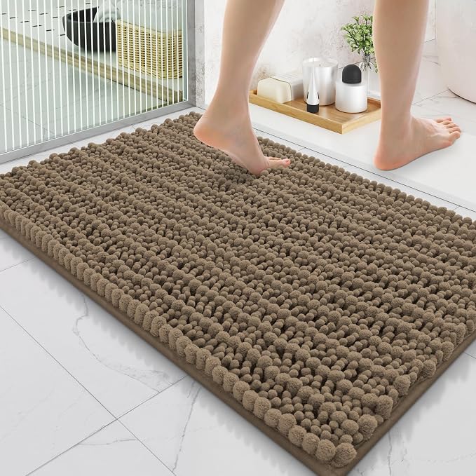 Smiry Bathroom Rugs 35X24, Extra Soft Rubber Backing Chenille Bath Mats | Camel Machine Washable Non Slip Quick Dry Bath Mats for Bathroom Floor, Tub, Shower, Home Decor Accessories