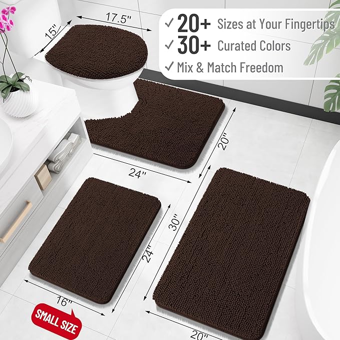 OLANLY Small Bathroom Rugs 30x18, Extra Soft Absorbent Chenille Bath Rugs | Brown, Quick-Drying Rubber Backing, Machine Washable Bath Mat for Bathroom Floor, Tub and Shower, Home Decor Accessories
