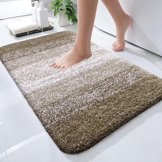 OLANLY Small Bathroom Rugs 28x18, Extra Soft Absorbent Microfiber Bath Rugs | Coffee, Non-Slip Quick-Drying Rubber Backing, Washable Plush Bath Mat for Floor, Tub and Shower, Home Decor Accessories
