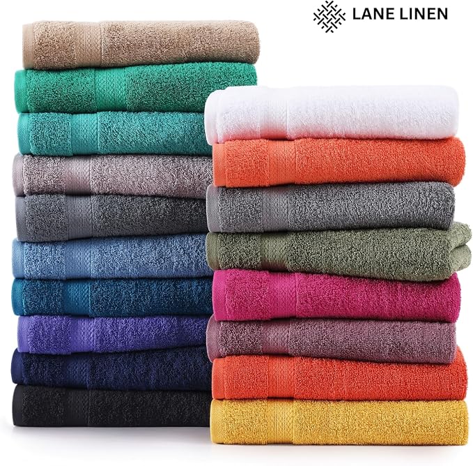 LANE LINEN Bath Towel Set 100% Cotton 4 Piece Soft Absorbent - Grey | Oeko-Tex Bath Towels - Ring-Spun Cotton, Terry Weave Comfort, Long-Lasting Comfort, Hotel-Style Look, Machine Washable