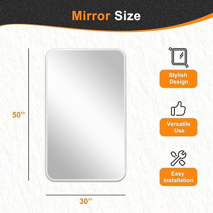 Delma Bathroom Vanity Mirror, Silver Framed Mirror for Over Sink, 50x30 | HD glass, distortion-free for makeup and grooming, Sturdy frame, all mounting hardware, hangs horizontal or vertical