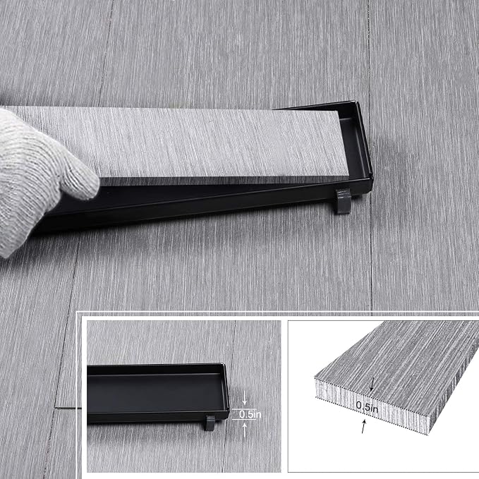 EXF Linear Shower Drain 28 Inch Matte Black with Reversible Flat & Tile Insert Cover, Stainless Steel Rectangle Shower Floor Drain with Hair Catcher, Adjustable Feet