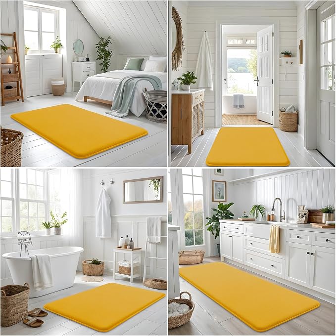 Smiry Memory Foam Bath Mat 70x24, Extra Soft and Absorbent Bathroom Rugs | Yellow, Quick Dry Machine Washable Non-Slip Bath Mat for Bathroom Floor, Shower and Tub