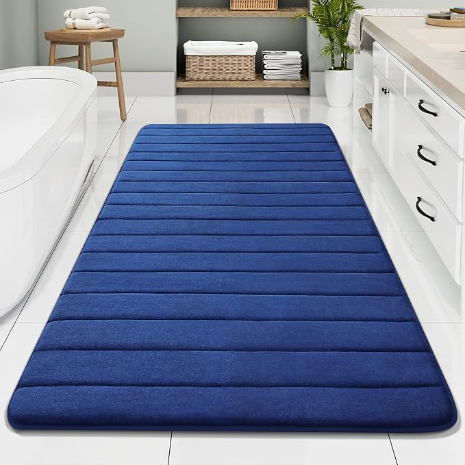 Buganda Memory Foam Bath Mat 70 x 34, Ultra Soft Absorbent Bathroom Rugs | Navy Blue, Machine Washable Quick Dry Bath Mats for Bathroom Floor, Shower and Tub, Home Decor Accessories